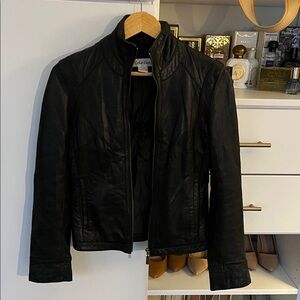 Calvin Klein Black Leather Zip-Front Moto Jacket